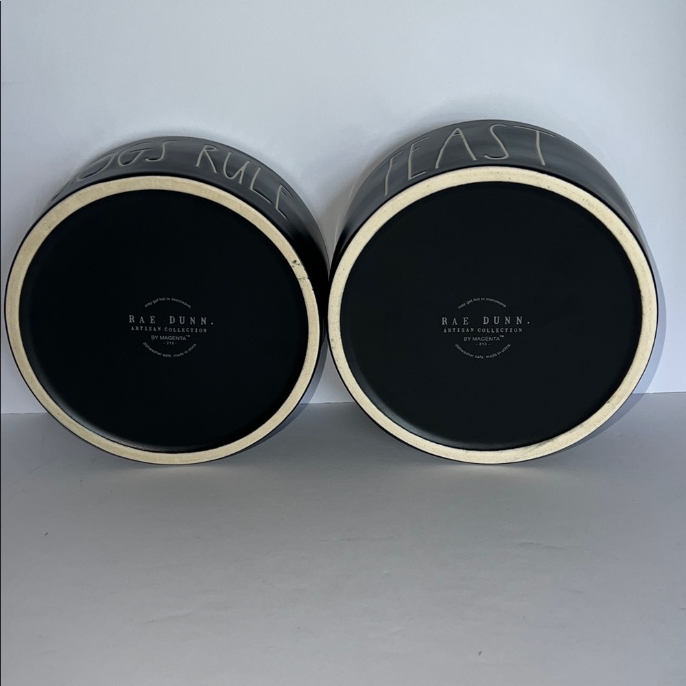 Rae Dunn Black Ceramic Dog Bowl Set - Feast & Dogs Rule - Picture 8 of 8